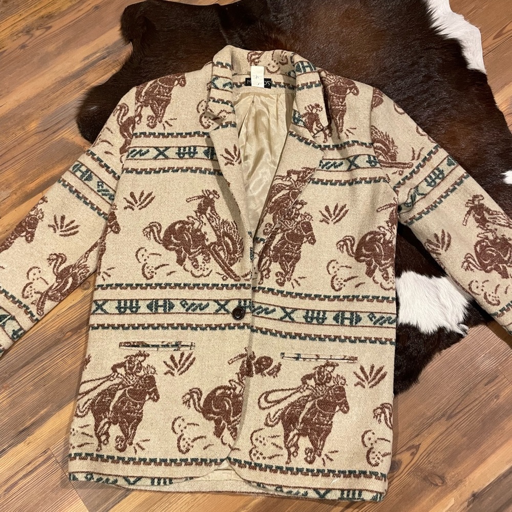 Pendleton Cream and Brown Patterned Blazer - image 7